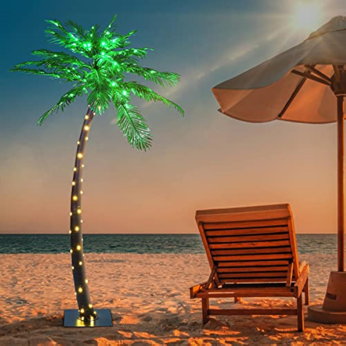 Lighted Palm Tree 7Ft 96 Green/56 White Led Artificial Palm Tree Lights For Decoration Outdoor And Indoors Tiki Bar Christmas Patio Pool