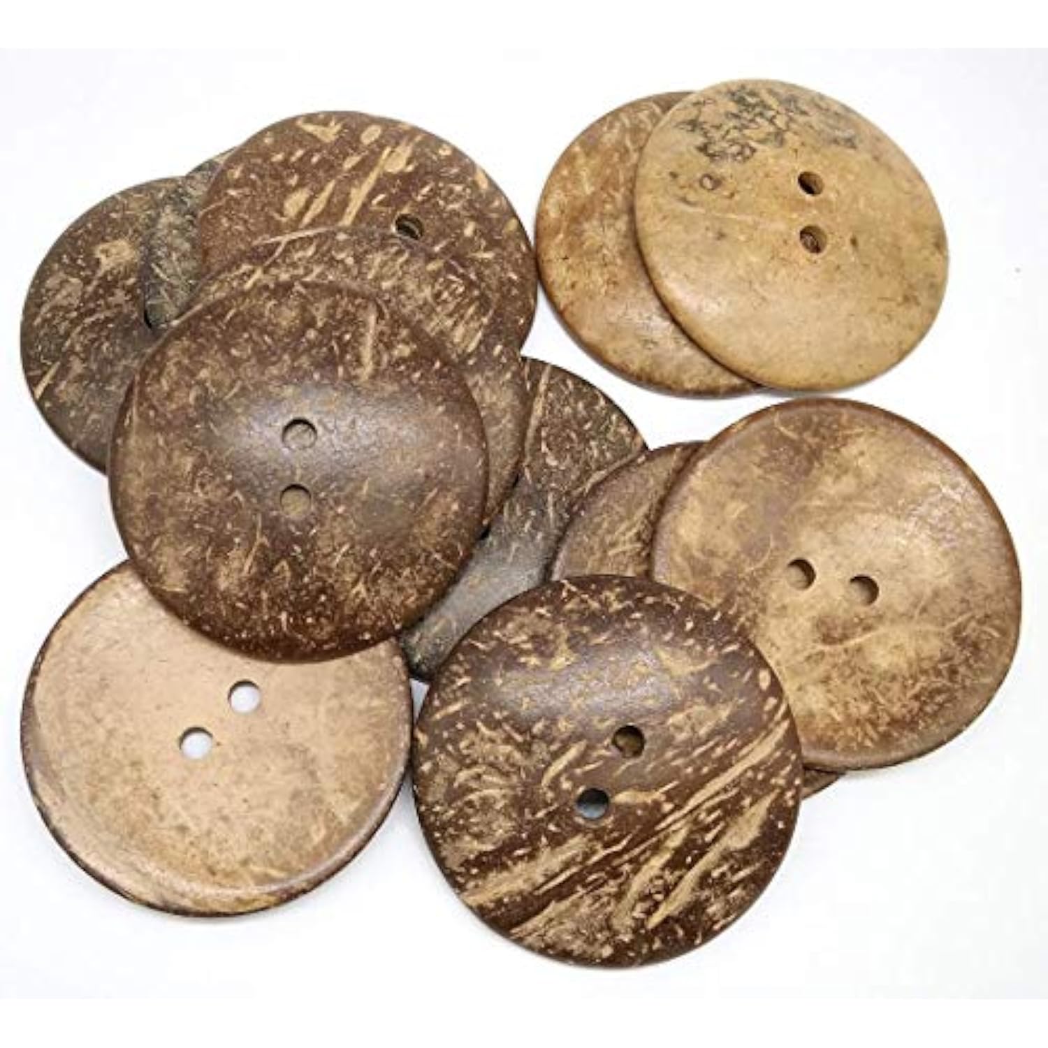 30Pcs 50Mm 2-Hole Big Natural Coconut Buttons Round Sewing Brown Overc