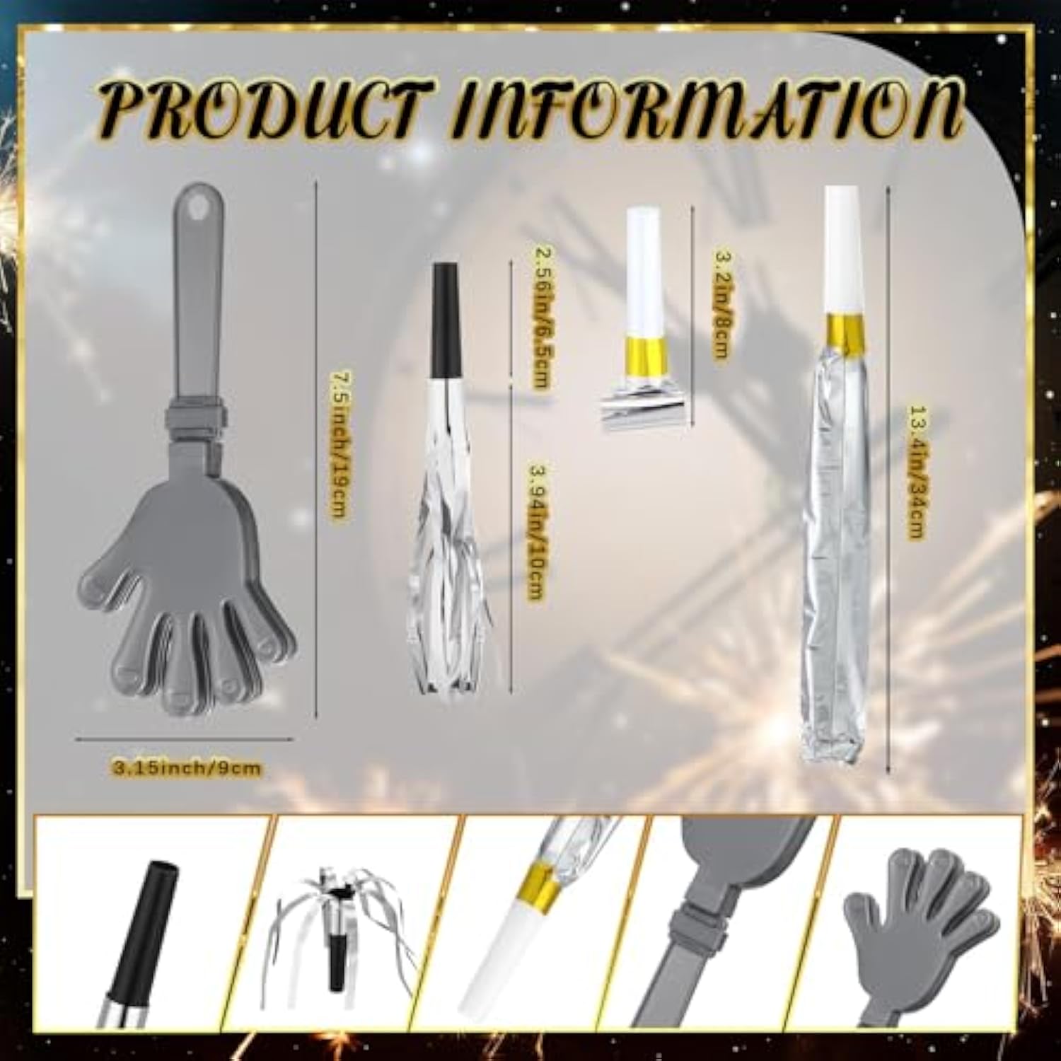 60 Pcs Silver New Year Party Noisemakers Kit 2026