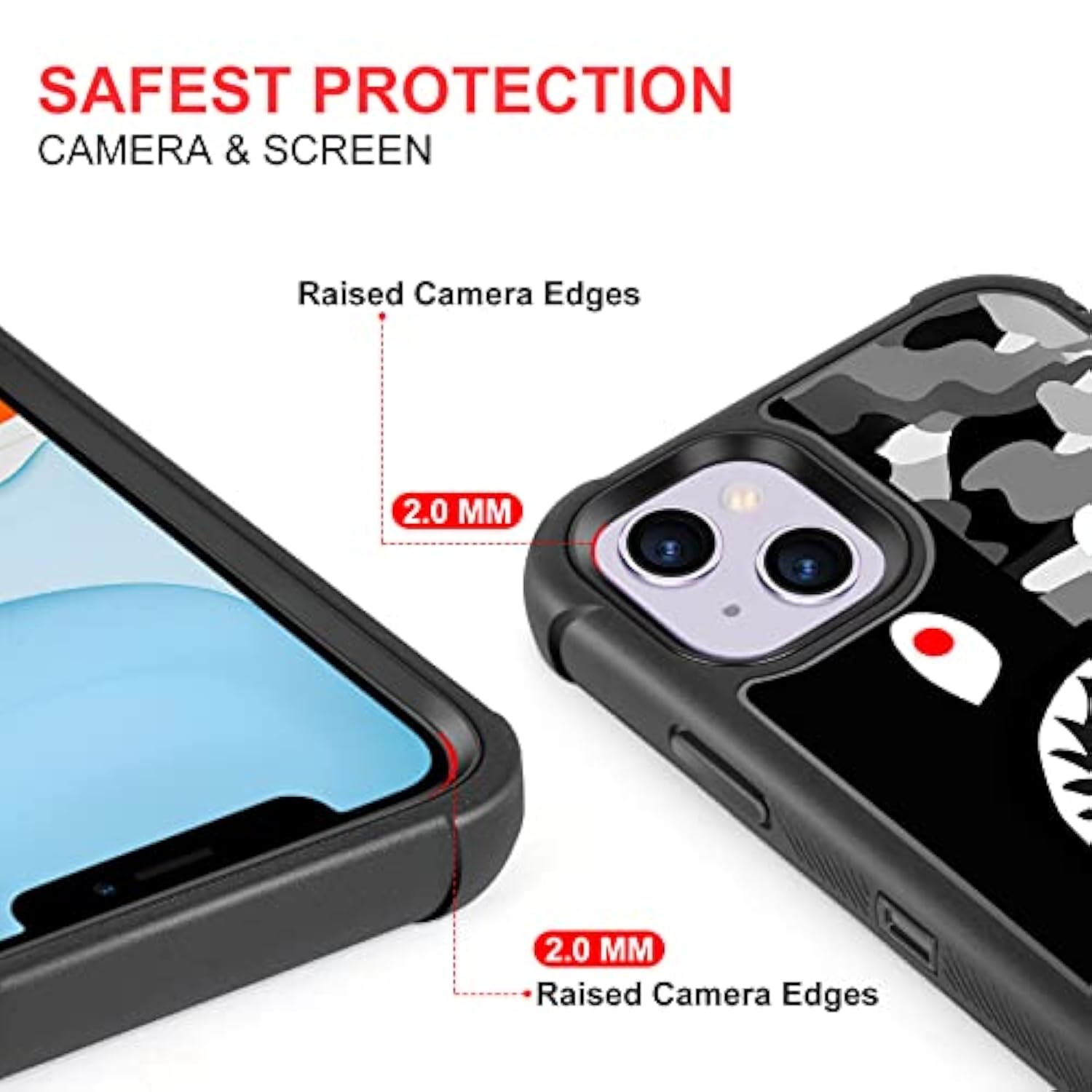 Compatible With Iphone 13 Case Iphone 14 Case Cool Camo Black White Shark Street Fashion Design For Boys, 3-Layer Rugged Shockproof Hard Plastic Bumper Silicone Rubber Heavy Duty Protection Cover