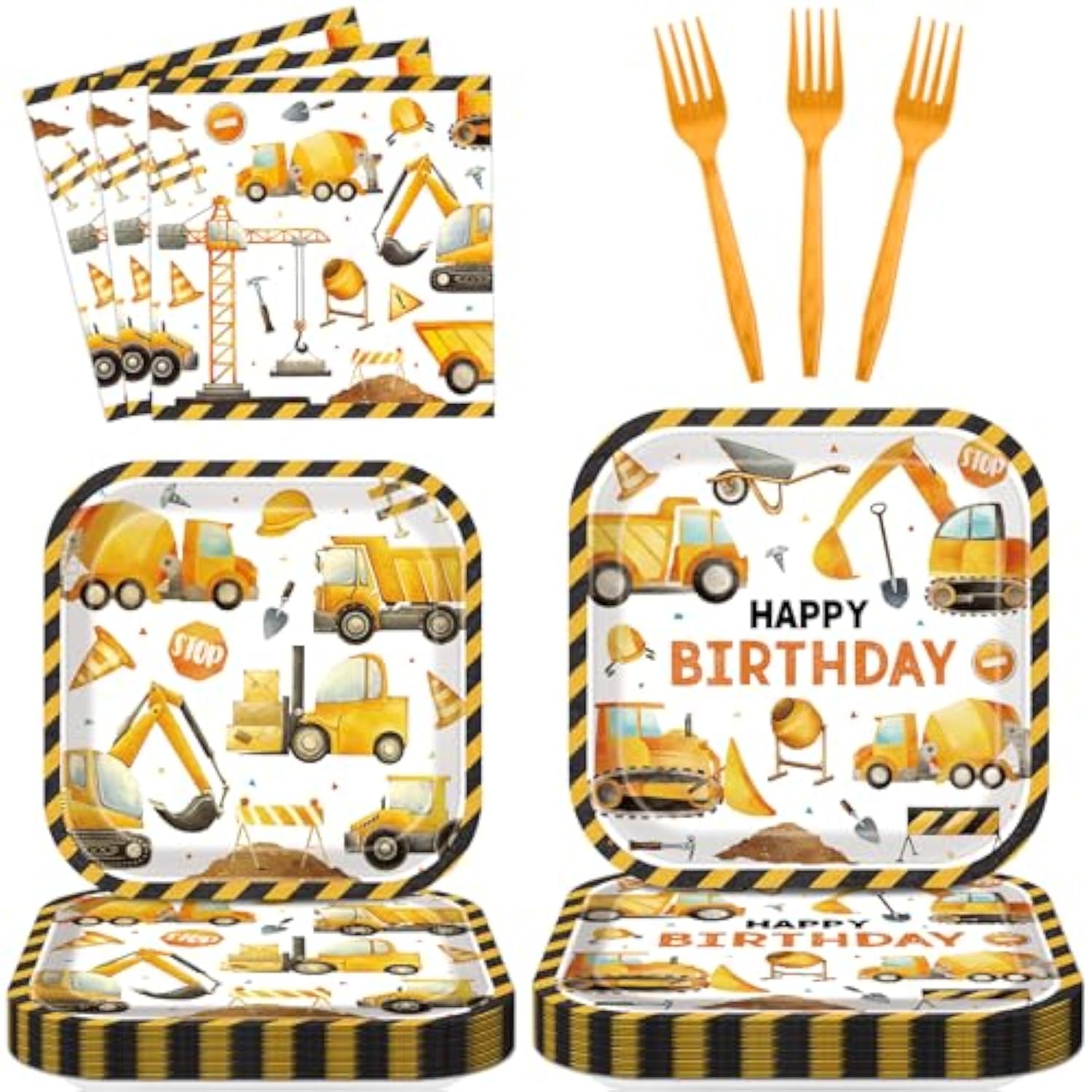 Construction Birthday Party Supplies Construction Theme Decorations Square Truck Constructions Disposable Plates Napkins Tableware Set For Boys Kids Birthday Party Favors Serves 24 Guests