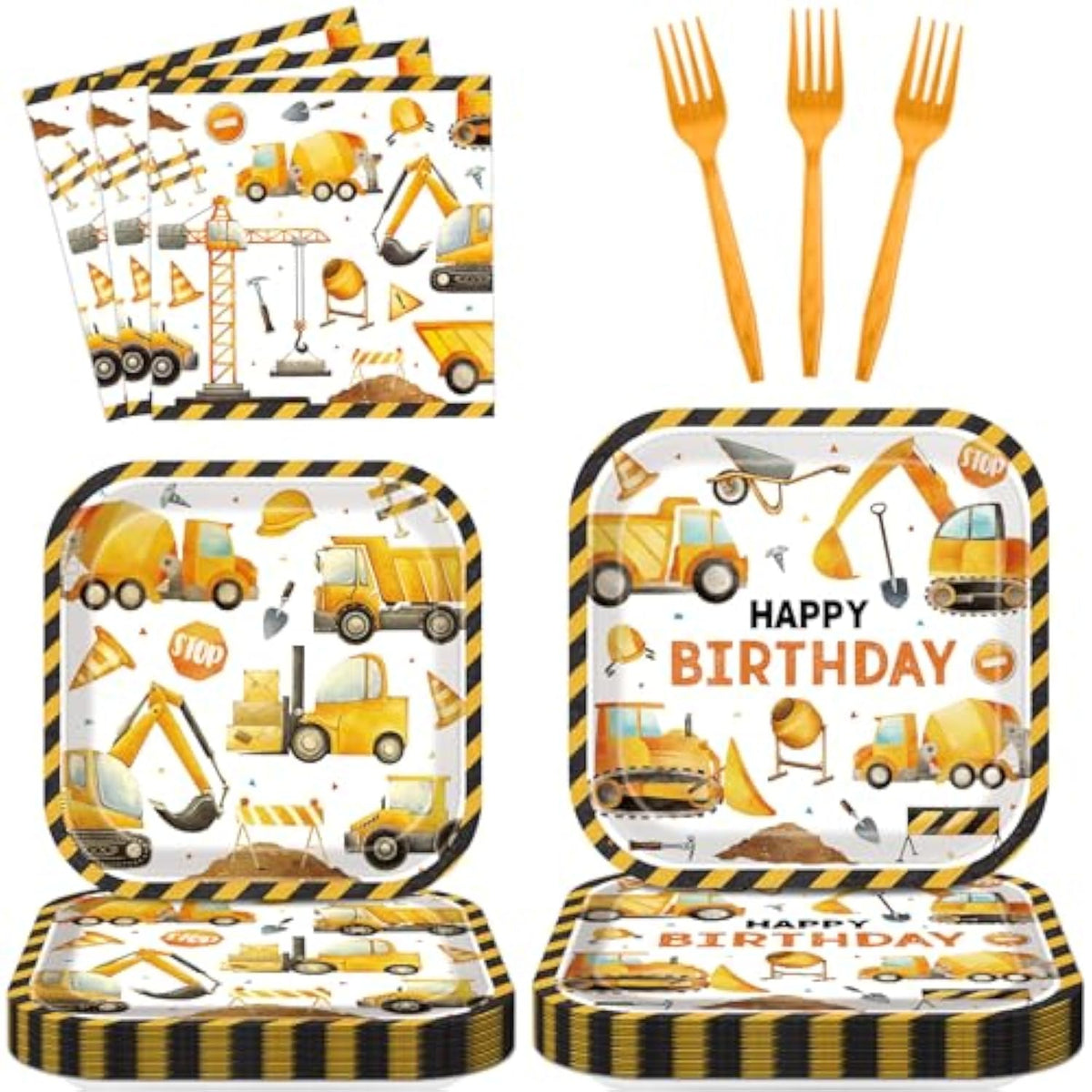 Construction Birthday Party Supplies Construction Theme Decorations Square Truck Constructions Disposable Plates Napkins Tableware Set For Boys Kids Birthday Party Favors Serves 24 Guests