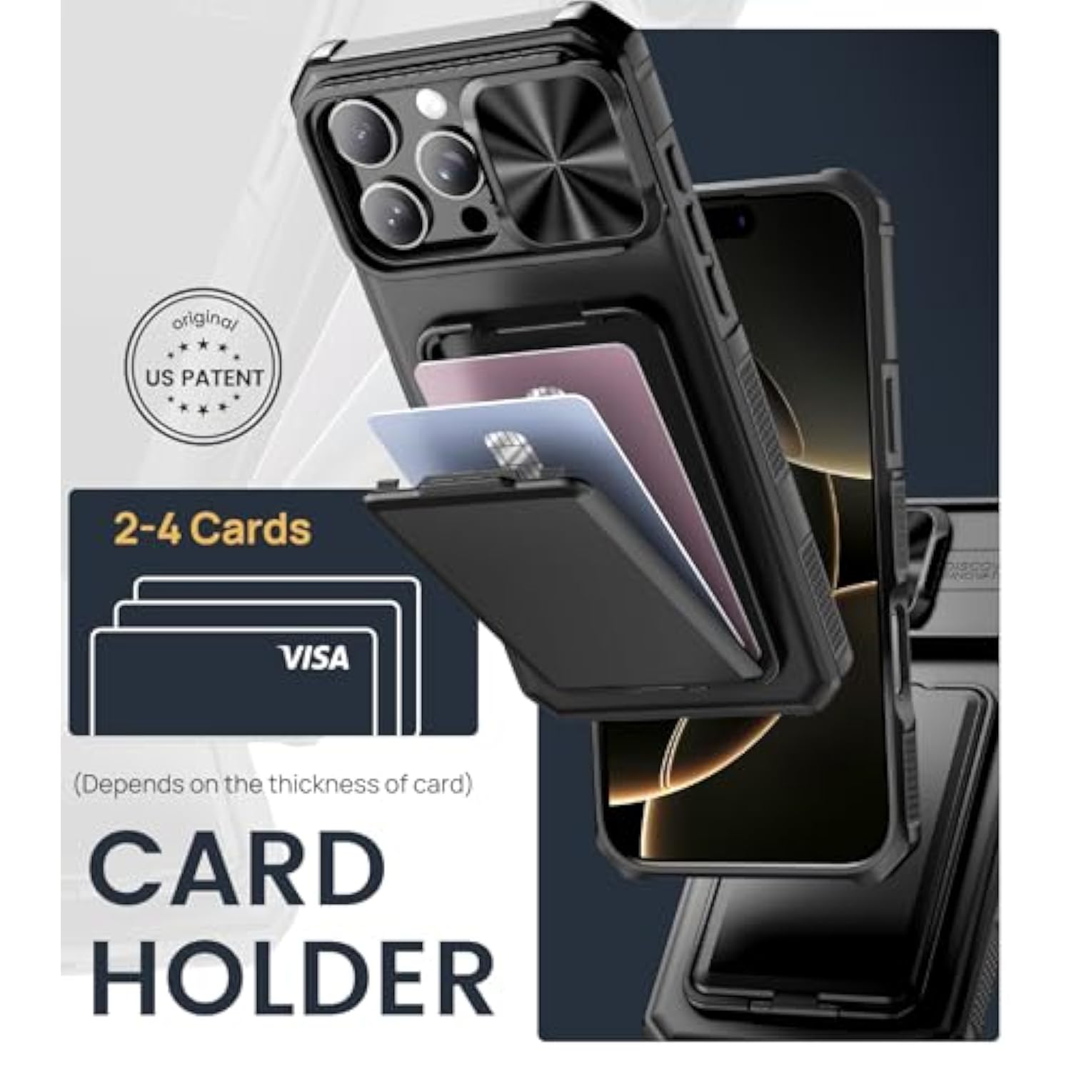 iPhone 16 Pro Max Case with Card Holder, Kickstand, Camera Cover, Rugged Protection