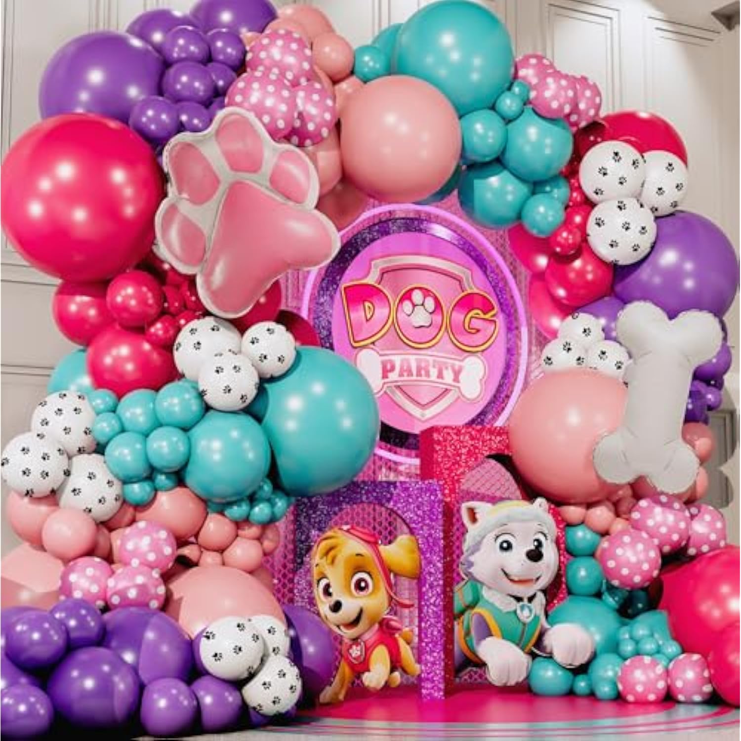 All-In-1 Paw Balloon Garland Arch Kit With Bonus Bone & Paw Print Balloons – Pink Paw Balloons Girl For Paw Birthday Decorations Girl – Paw Party Supplies