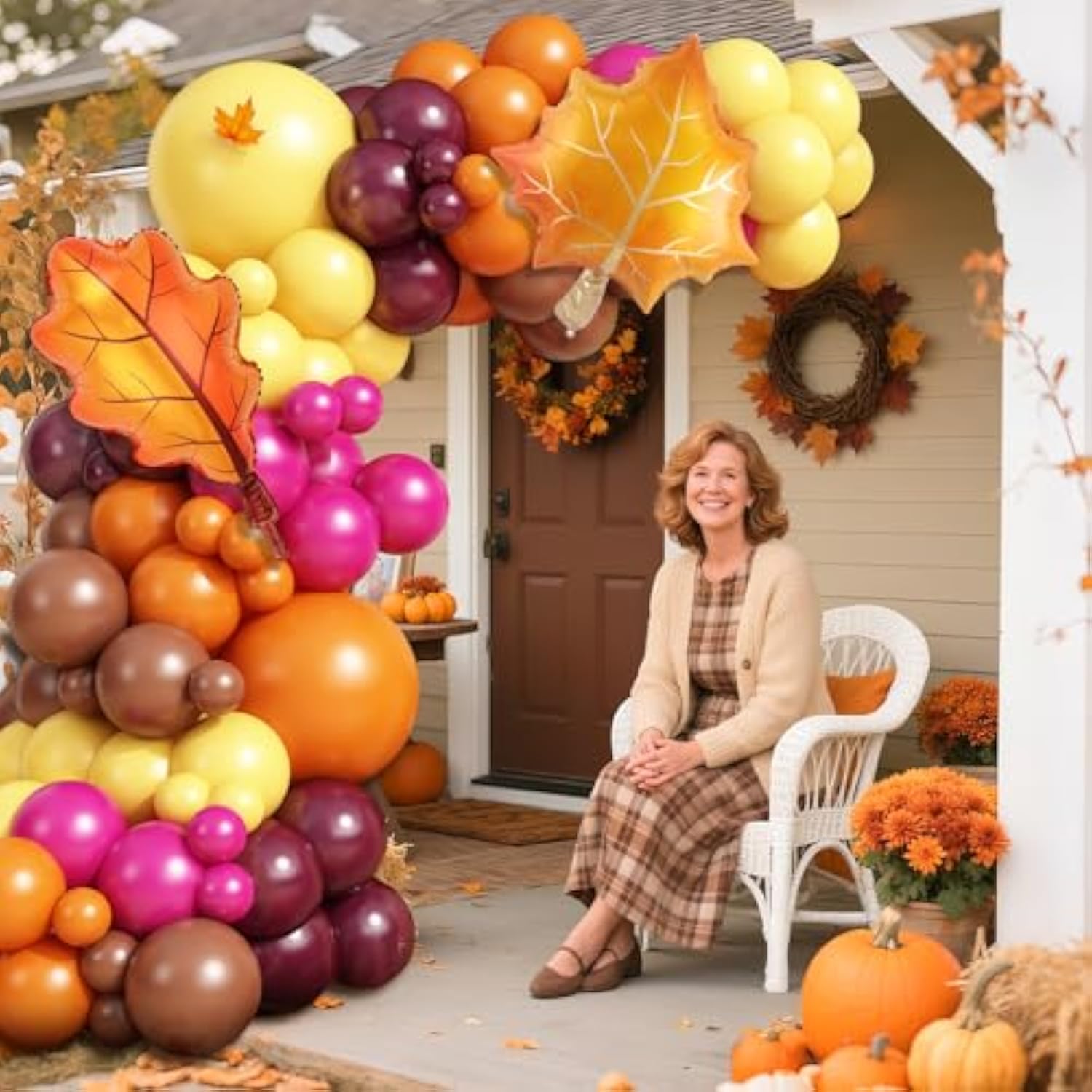 Fall Thanksgiving Balloon Arch Kit with Orange Brown Red Yellow Balloons for Party