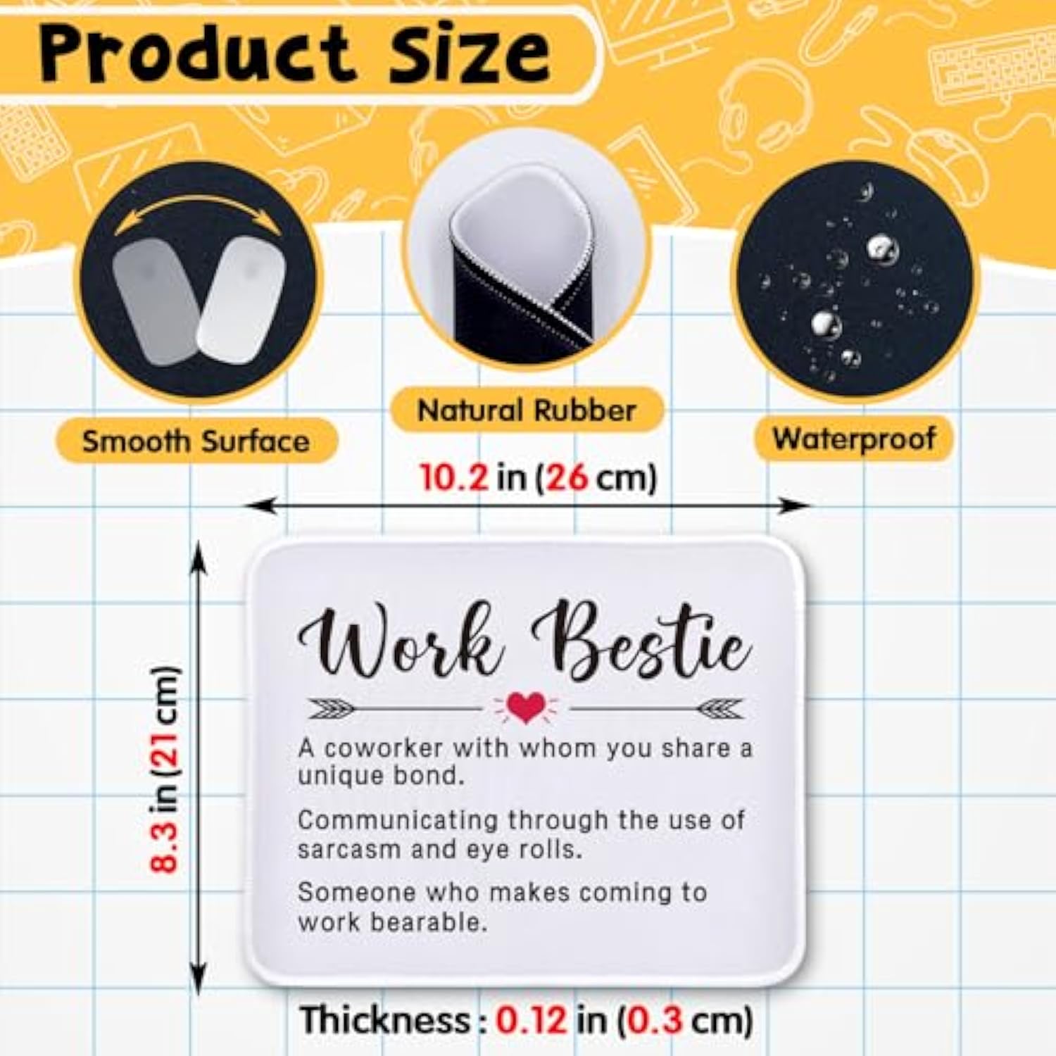 Funny Inspirational Mouse Pad Gifts - Work Bestie Definition - Non-Slip Mousepad With Stitched Edge - Rectangular Mouse Mat For Work Laptop - Thank You Gifts For Employee, Coworker, Friend