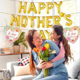 Happy Mothers Day Balloons Banner - Gold Mother's Day Balloons Flower Balloon and Heart Balloon for Mothers Day Decorations Supplies