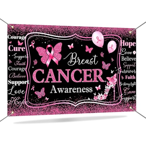 Breast Cancer Awareness Banner Backdrop Breast Cancer Decorations 6x3.6ft