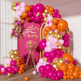 203Pcs Pink Orange Balloon Garland Arch Kit, Hot Pink Orange Metallic Gold Latex Balloons For Tropical Engagement Bridal Shower Bachelorette Birthday Party Balloons Decorations