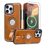 Magnetic Ring Grip Holder For 16 Pro Max Case | Protective Phone Leather Case | Compatible With Magsafe | Built In Kickstand (Brown, Ip 16 Pro Max-6.9Inch)