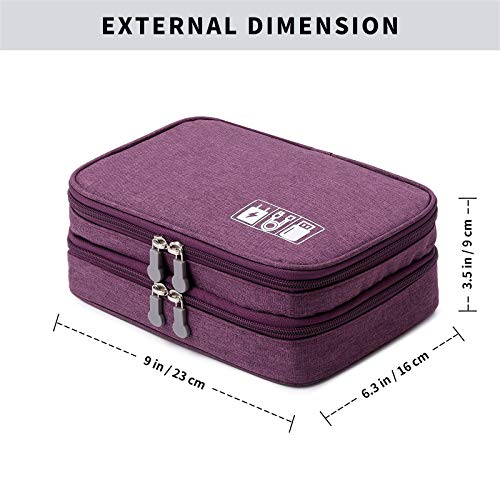 Travel Electronics Organizer Soft Case Small Electronic Accessories Carrying Bag Double-Layer For Cords Phone Chargers Cables Earbuds Adapter Mouse, Purple