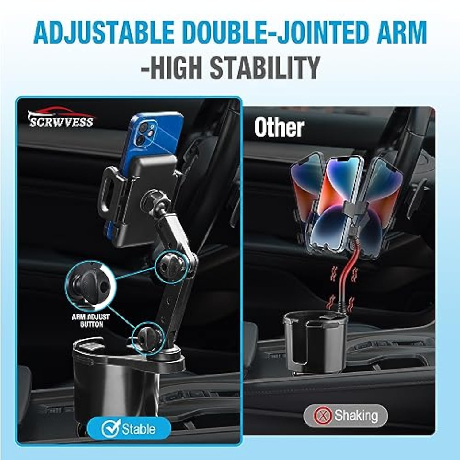 Cup Holder Phone Mount, 2 In 1 Cup Holder Expander For Car Long Arm With 360°Rotation Cup Holder Cell Phone Holder For Car Compatible With All Smartphones