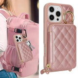 Crossbody Wallet Case For Iphone 16 Pro Max, Pu Leather Zipper Handbag Purse Flip Cover, Kickstand Folio Case With Card Slots Holder Wrist Strap Lanyard 5G 6.9 Inch-Rose Gold