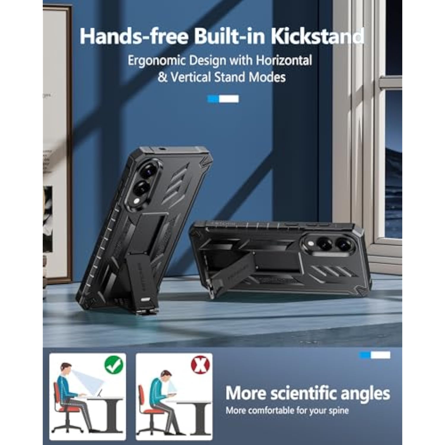 For Samsung Galaxy S25-Edge Case: Military Grade Drop Proof Protection Mobile Cover With Kickstand | Matte Textured Rugged Shockproof Tpu | Protective Sturdy Phonecase - Black