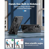 For Samsung Galaxy S25-Edge Case: Military Grade Drop Proof Protection Mobile Cover With Kickstand | Matte Textured Rugged Shockproof Tpu | Protective Sturdy Phonecase - Black