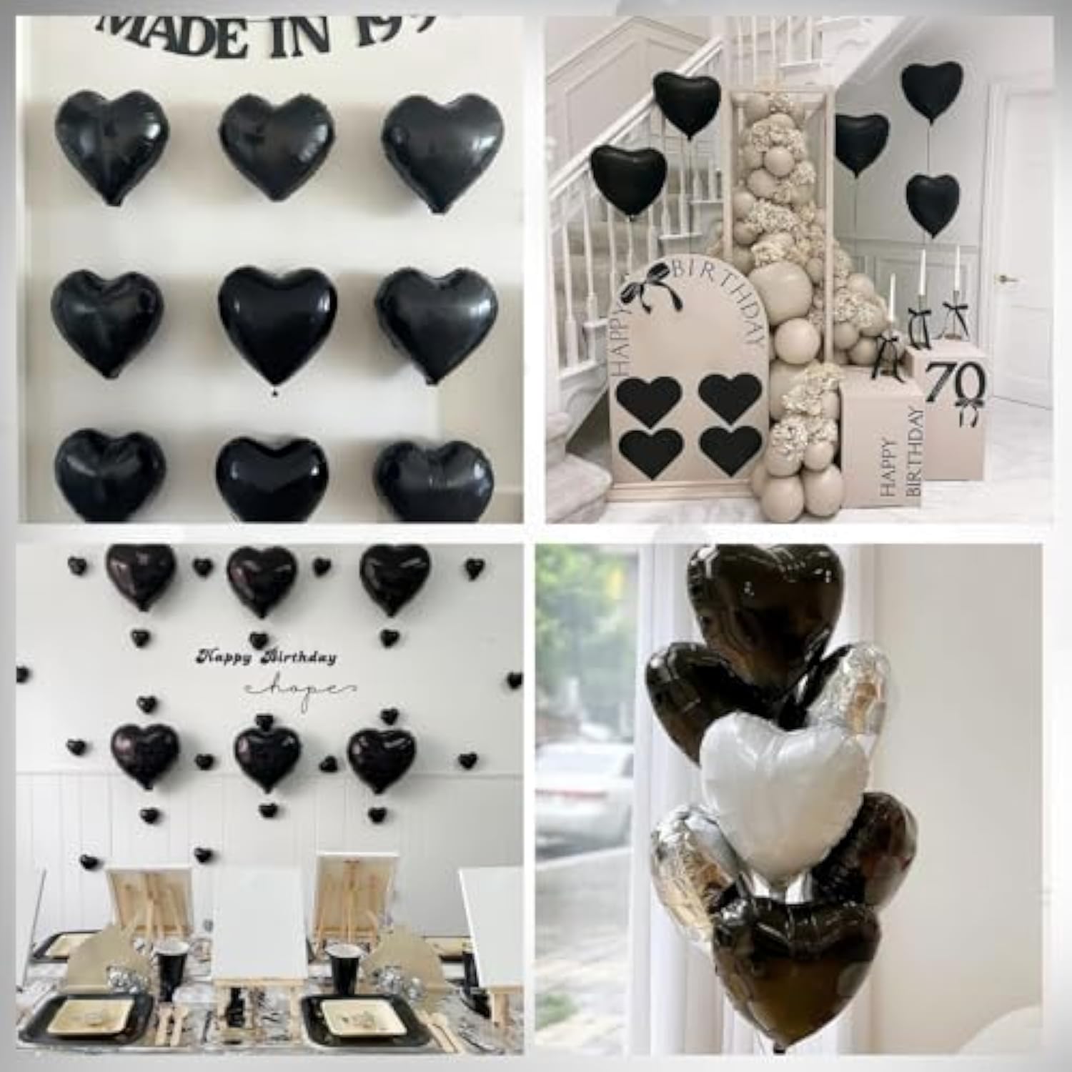20-Pack Black Heart Foil Balloons in Multiple Sizes for Weddings, Valentine’s & Events