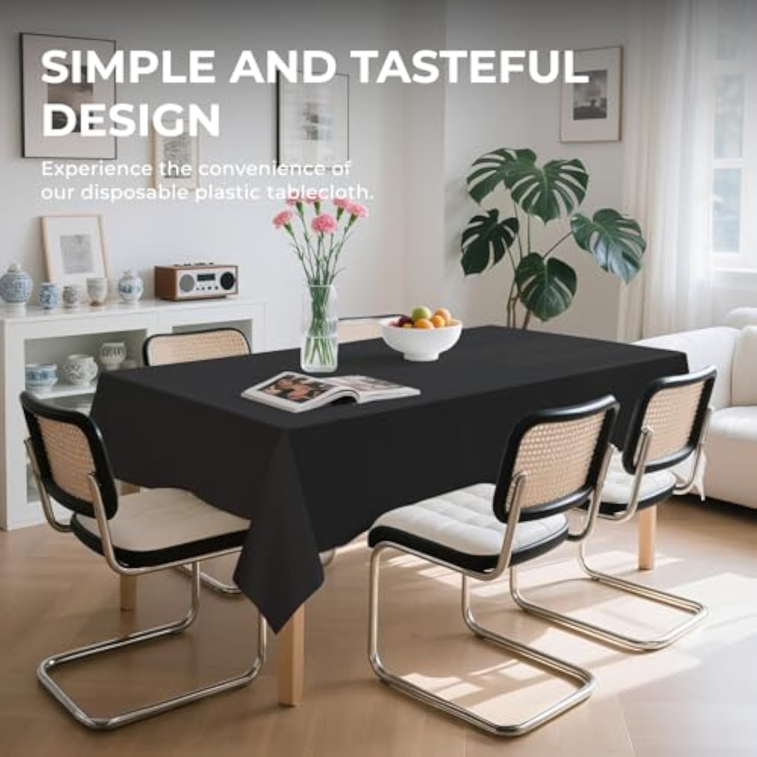 6 Pack Black Disposable Plastic Tablecloths, 54"x108" for Parties & Events