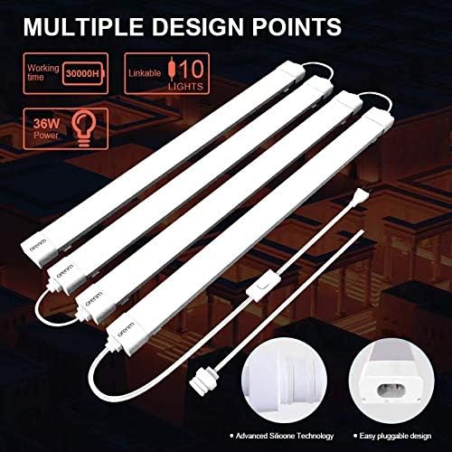 2 Pack 4FT Waterproof LED Tube Lights 36W 5000K Plug and Play Linkable Shop Lights with Switch Cord