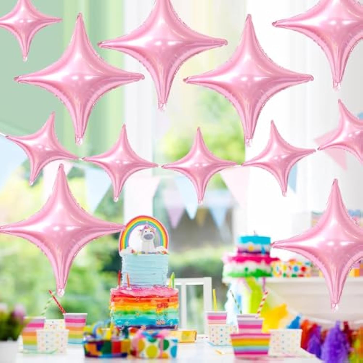 Pink Star Balloons,12Pcs Four Angle Star Foil Balloons,26Inch And 10Inch Pink Quadrangle Helium Polyester Film Balloon For Birthday Anniversary Baby Shower Wedding Party Decorations