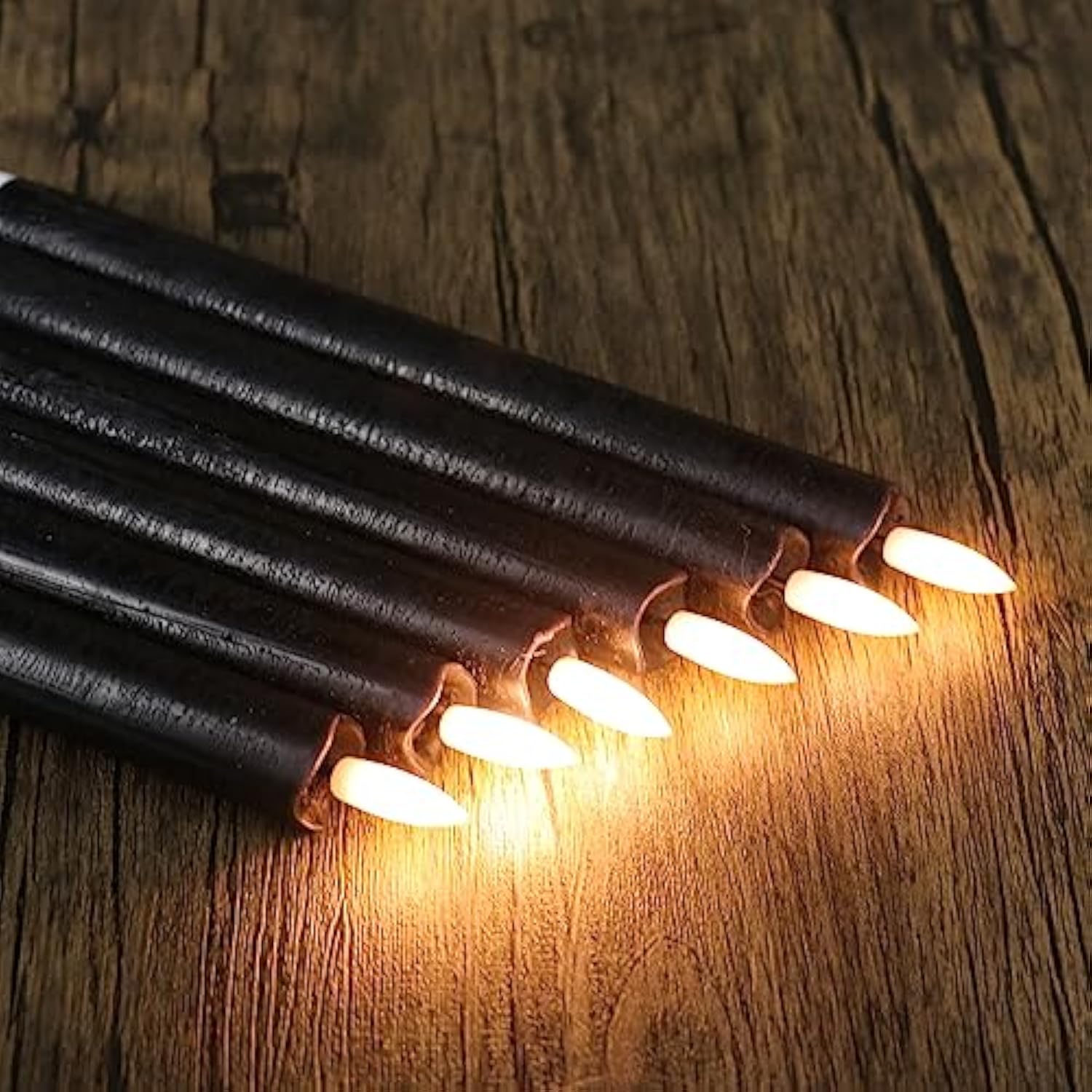 Flameless Black Taper Candles Flickering With 10-Key Remote, Battery Operated Led Warm 3D Wick Light Window Candles Real Wax Pack Of 6, Christmas Home Wedding Decor(0.78 X 9.64 Inch)