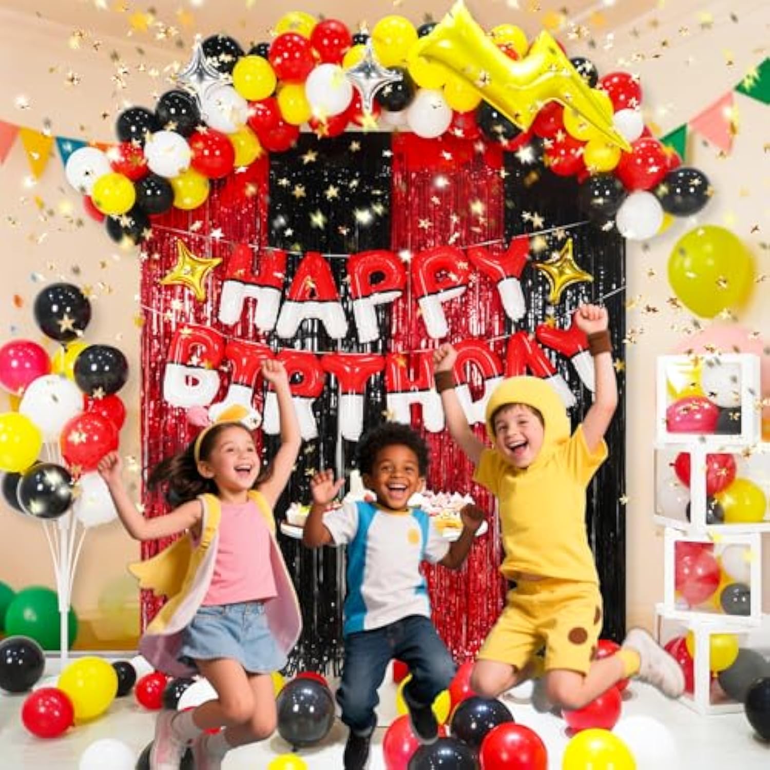 Cartoon Red & White Happy Birthday Banner – Anime Themed Party Supplies for Kids