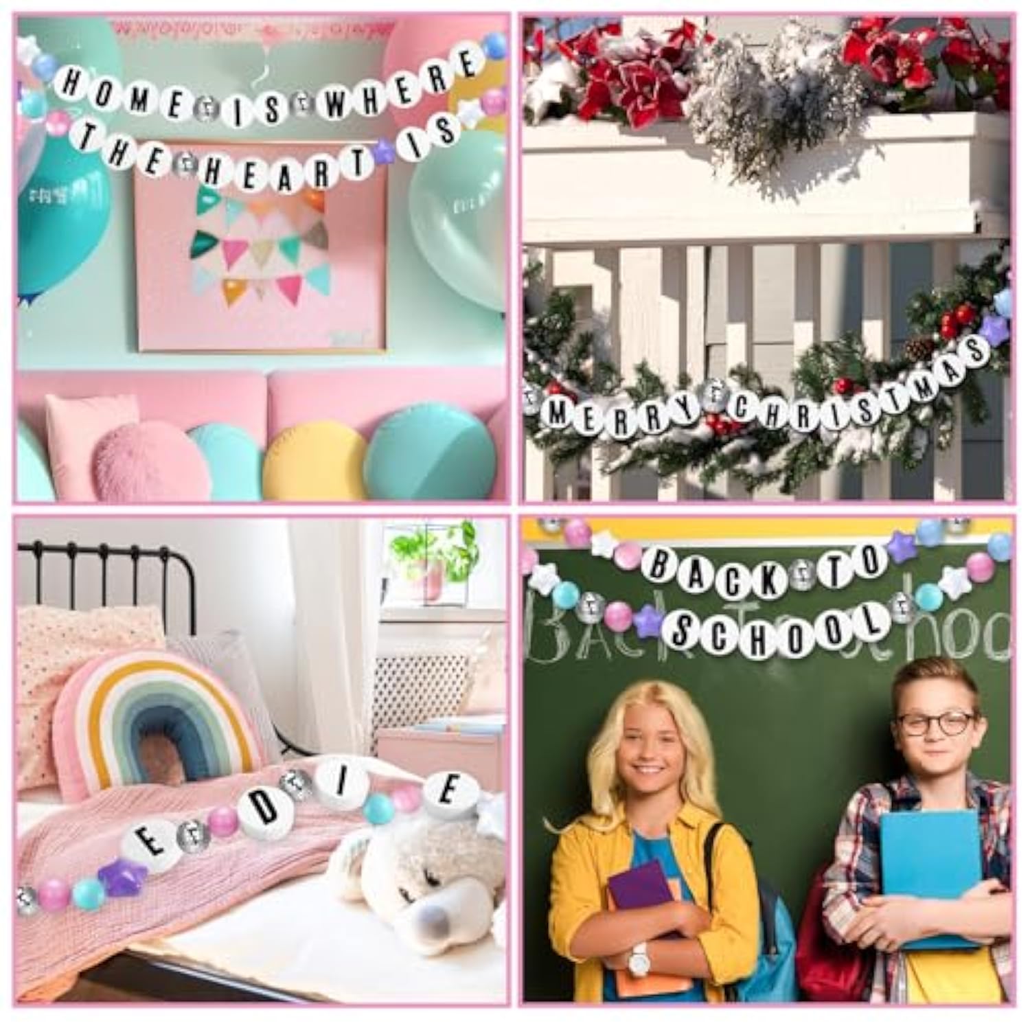 Giant Friendship Bracelet Garland Kit, Diy Birthday Banner With Letters Ball Jumbo Customizable Friendship Bracelet Decor For Halloween Christmas Wedding Party(Macaron)