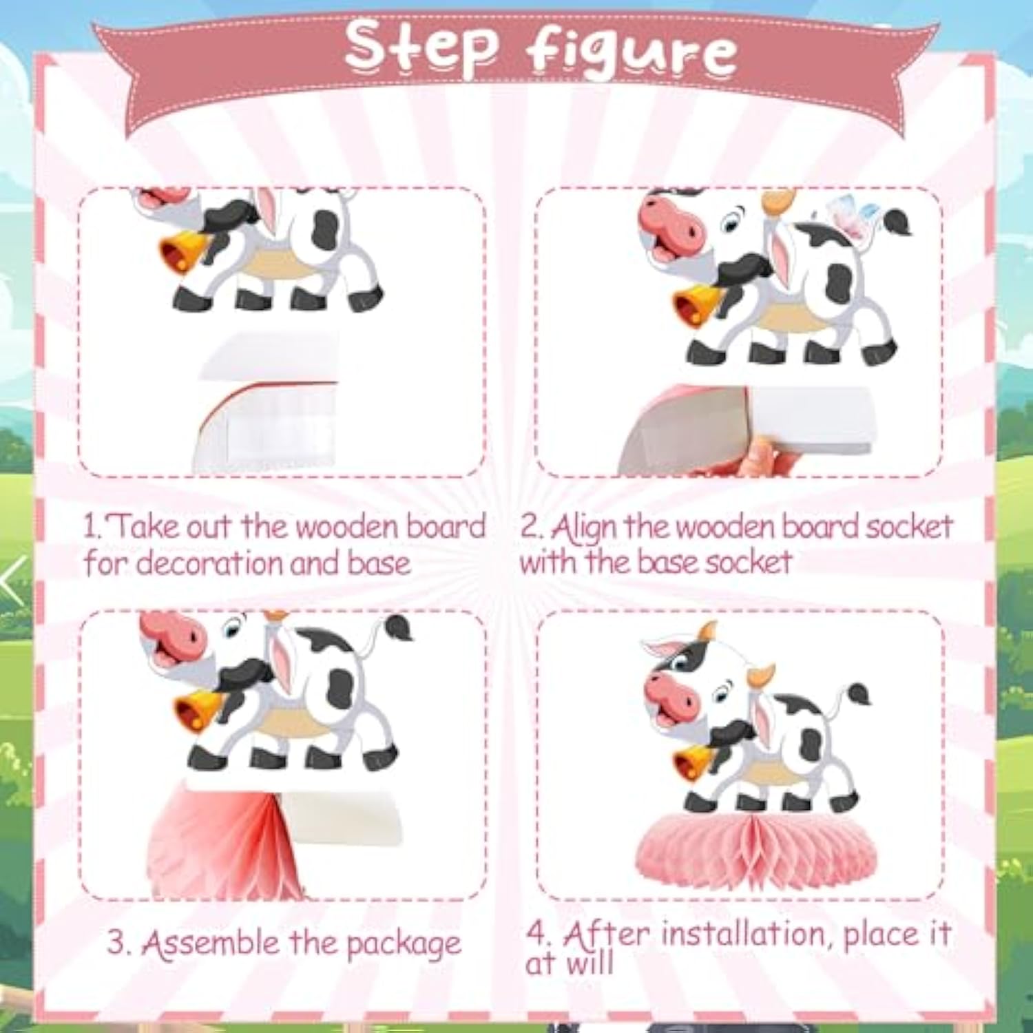 9 Pcs Pink Cow Honeycomb Centerpieces Farm Animals Cow Table Topper Honeycomb Pink Cow Theme Party Honeycomb 3D Cow Print Table Decoration For Girl Party Baby Shower Western Cowboy Party Supplies