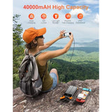 Solar Charger Power Bank, 40000Mah Portable Charger Pd 20W Fast Charging Solar Power Bank Built In 4 Cables And Usb-C In/Output, Camping Essentials External Battery Pack With Flashlights