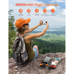 Solar-Power-Bank-Charger, 40000Mah Portable Phone Charger Built In 4 Cables With Usb C In/Output, Pd 20W Fast Charging External Batter, External Battery Pack With Dual Bright Flashlights