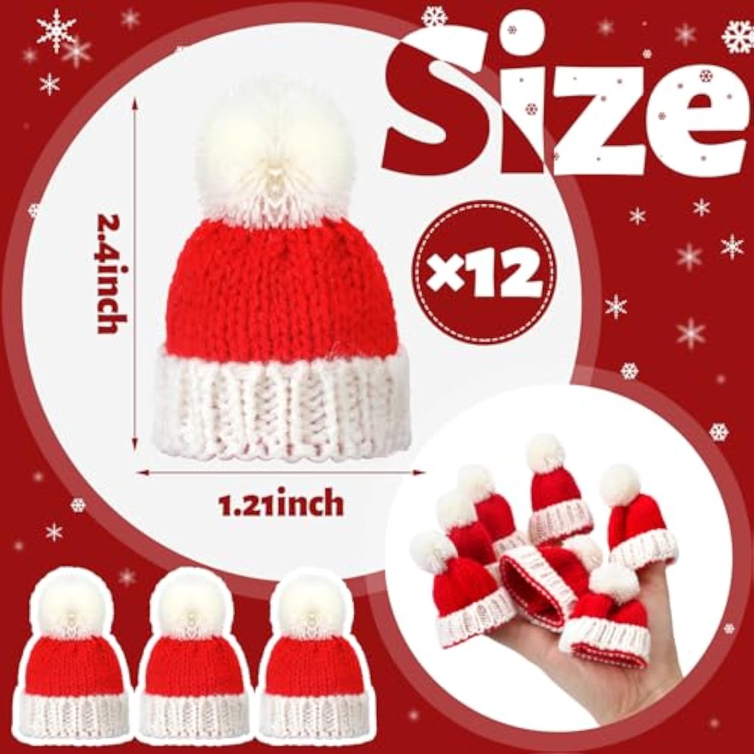 12 Pieces Mini Christmas Knit Hats Round Tiny Santa Hats With Pom Pom Knitting Doll Caps For Crafts Small Santa Caps Crafts Christmas Tree Ornaments For Diy Hair Accessories (Red)