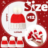 12 Pieces Mini Christmas Knit Hats Round Tiny Santa Hats With Pom Pom Knitting Doll Caps For Crafts Small Santa Caps Crafts Christmas Tree Ornaments For Diy Hair Accessories (Red)