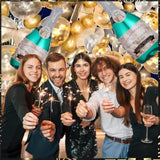 Champagne Bottle Balloon Garland Arch Kit Gold White Happy New Year 2026 Party