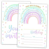 Rainbow Birthday Party Invitations, Pastel Invite Cards (20-Pack) With Envelopes, Birthday Party Supplies Decorations(4"X6")-C01
