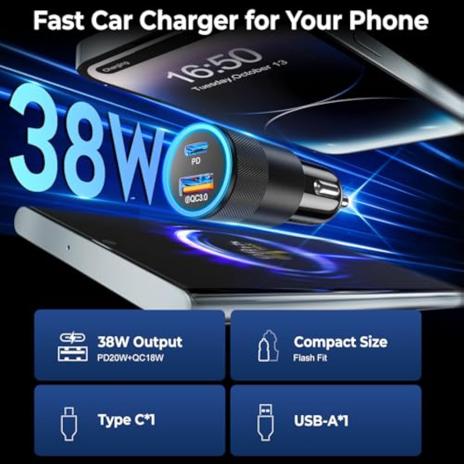 6 Pack Usb C Car Charger, 38W Dual Usb-C + Usb-A Car Charger Adapter Fast Charge Pd/Qc 3.0 Cigarette Lighter Adapter Usb Charger Plug For Iphone 16/15/14/13/12/11/Pro Max, Ipad, Samsung,Pixel