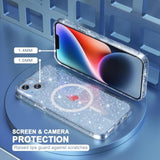 Magnetic Case For Iphone 14 Case, Women Clear Glitter Bling Sparkly Case, [2Xdiamond Camera Lens Protectors] [2Xtempered Glass Screen Protectors] [Compatible Magsafe] (Glitter Clear)
