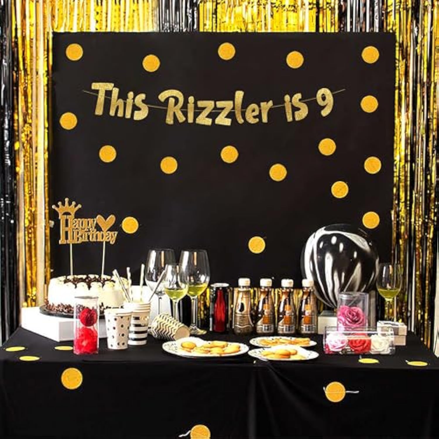Pre-Strung This Rizzler Is 9 Gold Glitter Banner - 9Th Birthday Decorations For Boys And Girls - Birthday Party Supplies And Gifts
