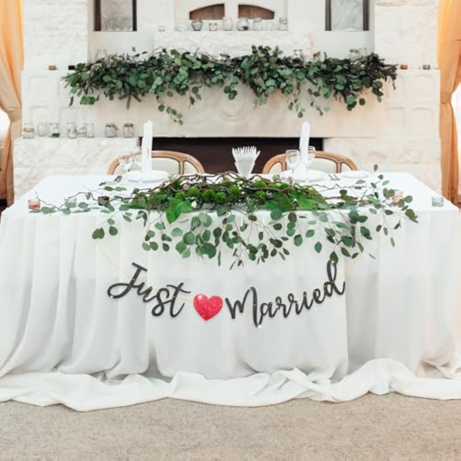 Just Married Glitter Banner for Wedding Reception, Car, Wall Photo Props
