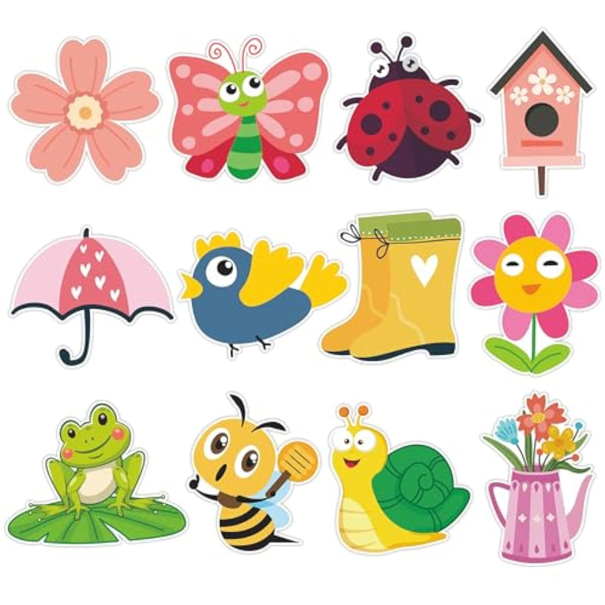 60Pcs Spring Cutouts For Bulletin Board Decoration, Spring Flower Butterfly Animal Paper Cut-Outs For Spring Easter Home School Classroom Bulletin Board Decorations