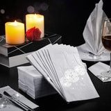 100 Pcs Disco Party Cocktail Napkins With Silver Foil Guest Towel Paper Disposable 70S 80S 90S Party Supplies Cocktail Napkins For Wedding Birthday Graduation 2 Ply 4 X 8 In(White Background)