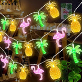 30 LED 16Ft Hawaiian String Lights Flamingo Pineapple Palm Tree Battery Operated