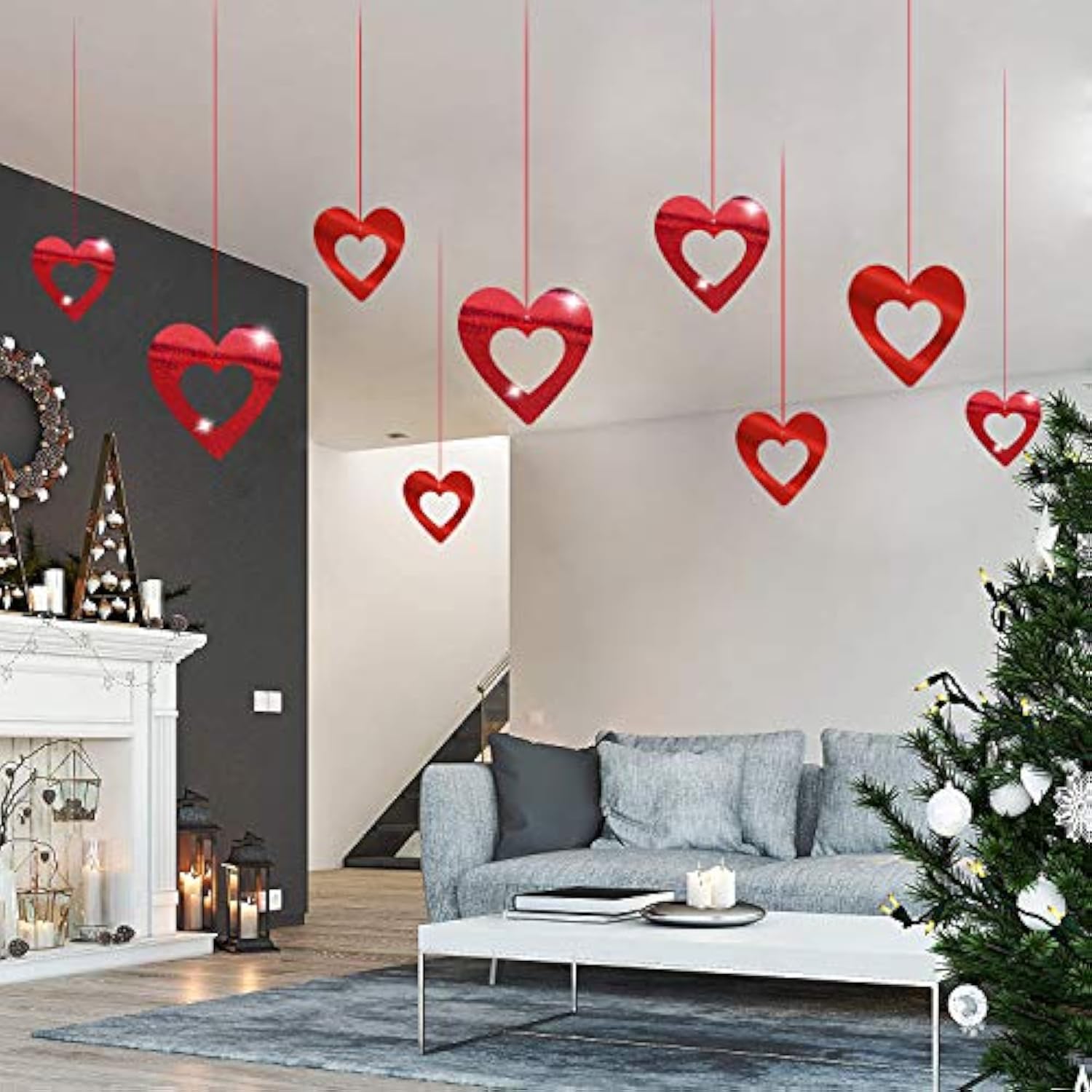40 Pieces Valentine'S Day Glitter Heart Foil Hanging Decorations Red Hearts Hanging Ornaments Party Supplies For Indoor Outdoor Valentines Bridal Shower Anniversary Wedding Party Decorations