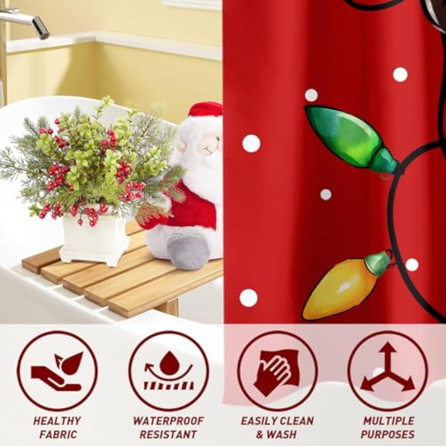 Merry Christmas Shower Curtain 72X72 Inch Christmas Reindeer Shower Curtains For Bathroom With Hooks Xmas Bathroom Winter Holiday Home Bath Decor Waterproof Fabric