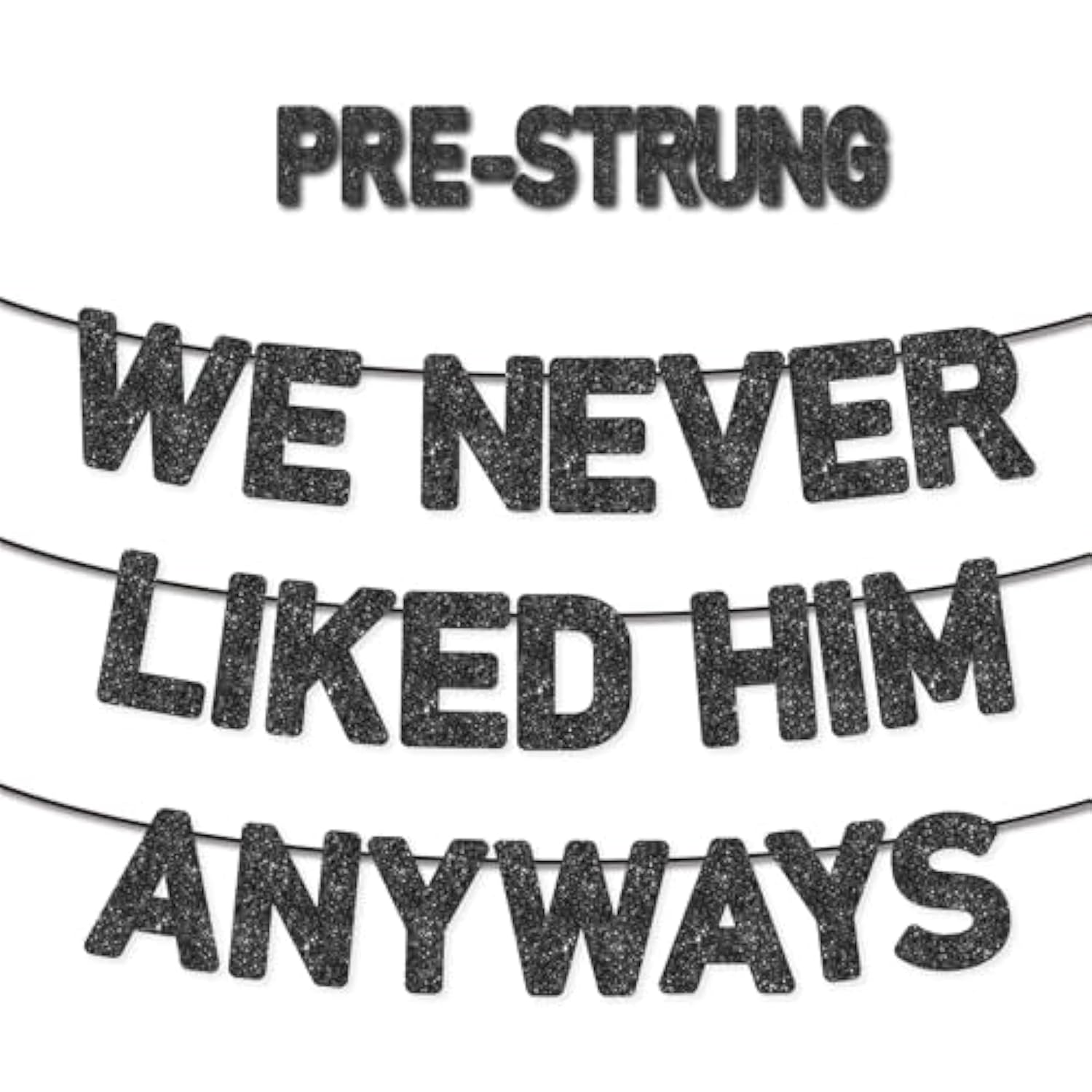 Pre-Strung We Never Liked Him Anyways Black Glitter Divorce Party Banner,Newly Single,Funny Breakup Decorations,Ideas, Gifts And Decorations