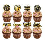 24pcs Happy New Year 2026 Cupcake Toppers Party Decorations