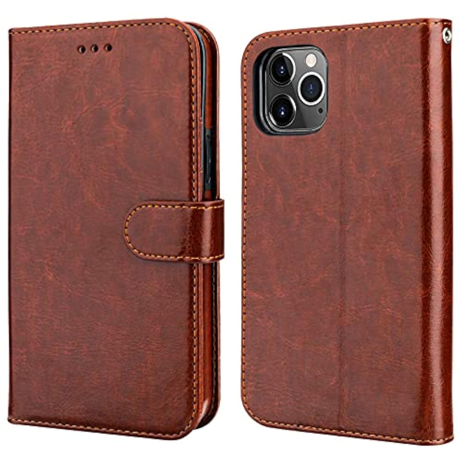 Compatible With 12 & 12 Pro Wallet Case With Card Holder Pu Leather Magnetic Detachable Kickstand Shockproof Wrist Strap Removable Flip Cover 6.1 Inch (Brown)