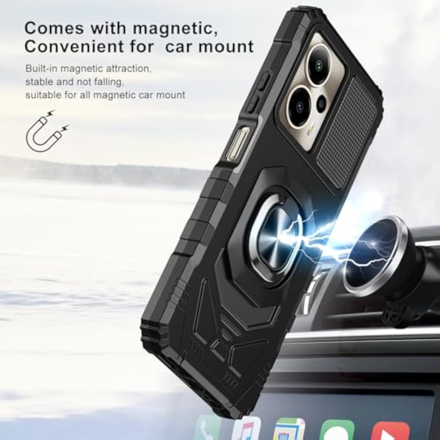 For Cricket Outlast 5G 2024 Case/At&T Motivate Pro 5G Phone Case, Work With Magnetic Car Mount, With Screen Protector, Heavy Duty Rugged Protective Cell Phone Cover, Case With Kickstand.(Black)
