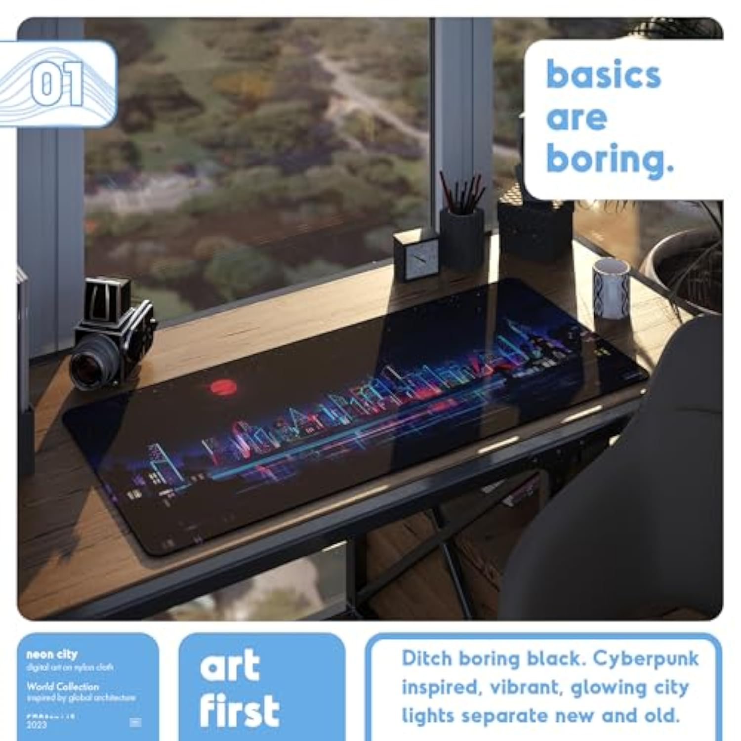 Extended Gaming Mouse Pad - Non-Slip Gaming Mouse Mat With Stitched Edges - Smooth Micro-Fiber Computer Desk Mat Pad - Hand Washable Gaming Mousepad - 900X400X4Mm - Neon City