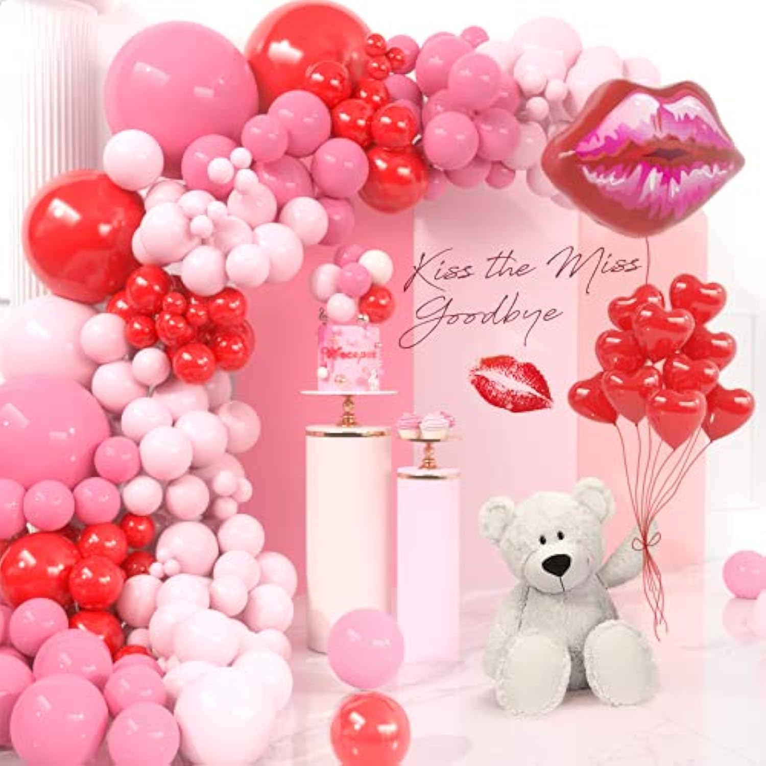 Valentines Day Balloon Arch Garland Kit With Red Pink Retro Pink Red H