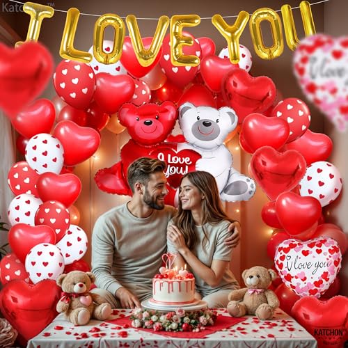Teddy Bear I Love You Balloon Set, Pack of 55