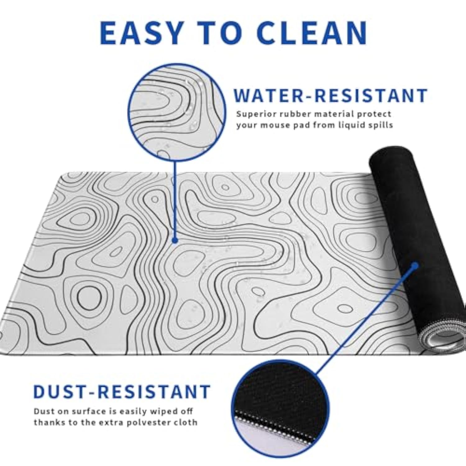 Topographic Contour Gaming Mouse Pad White Large Mouse Pad For Keyboard And Mousepad Desk Mat With 3Mm Non-Slip Base And Stitched Edge For Gaming And Office Computer Mat Protector Mat 31.5X11.8 Inch